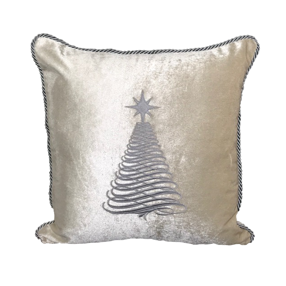 Cojín Navidad crema Árbol plata