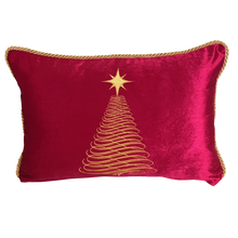 Cargar imagen en el visor de la galería, Cojín Navidad Rectangular Rojo Árbol Dorado
