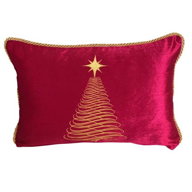 Cojín Navidad Rectangular Rojo Árbol Dorado